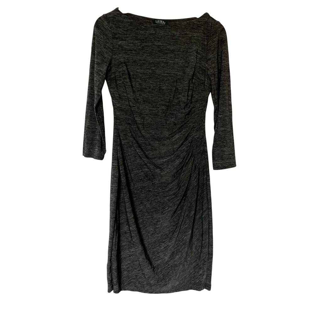 Lauren Ralph Lauren gray long sleeved ruched side‎ boat neck dress women's 6